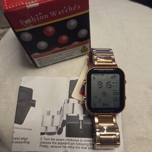 Rose Gold Digital Smartwatch with Metal Bracelet